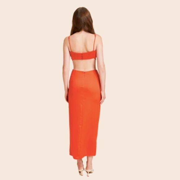 Nana Gotti Julie Salmon Red Cut-Out Maxi Dress Size 6 - Picture 3 of 16